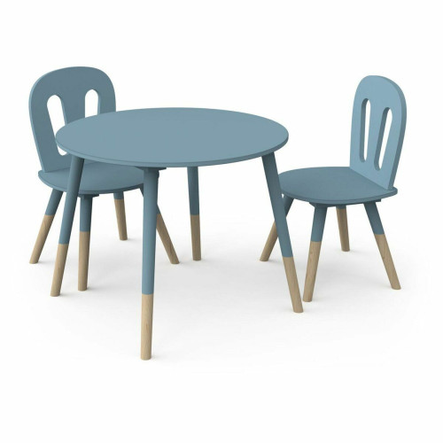 Set 1 Table et 2 chaises FIRMIANA bleu orage et pin naturel DeclikDeco  - Table design