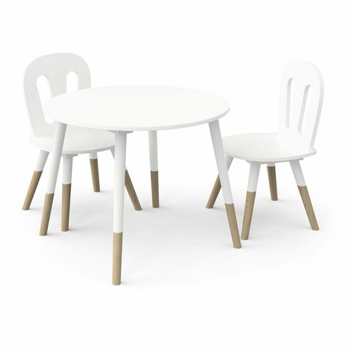 Set 1 Table et 2 chaises FIRMIANA blanc et pin naturel  - DeclikDeco - Salle a manger