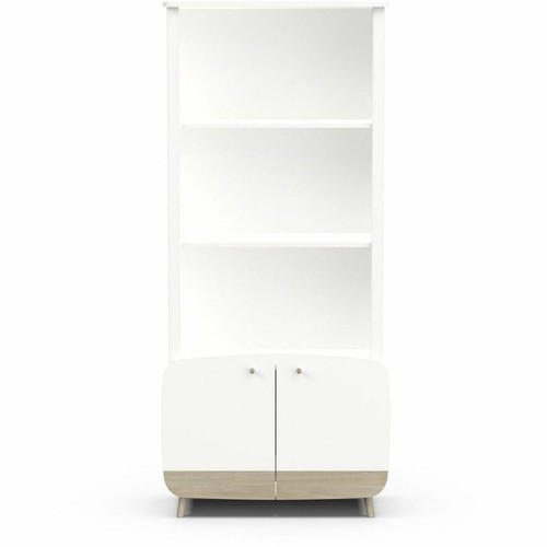Bibliothèque 2 tablettes et 2 Portes  FIRMIANA blanc et pin naturel - DeclikDeco - Rangement meuble