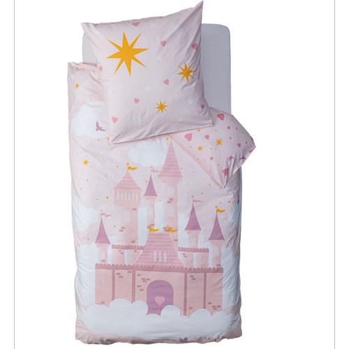 Parure de lit "Château" 140x200cm rose 3S. x Home  - Linge de lit enfant