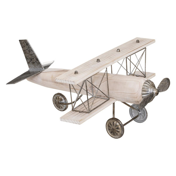 Avion Métal et Bois Marron 45X36,5X22,5 cm
