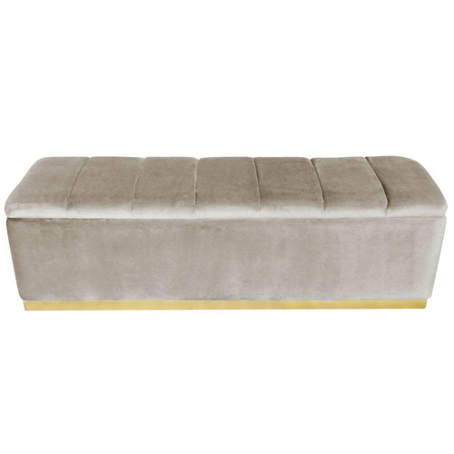 Banc coffre Velours Taupe Pied Or Alexandrie