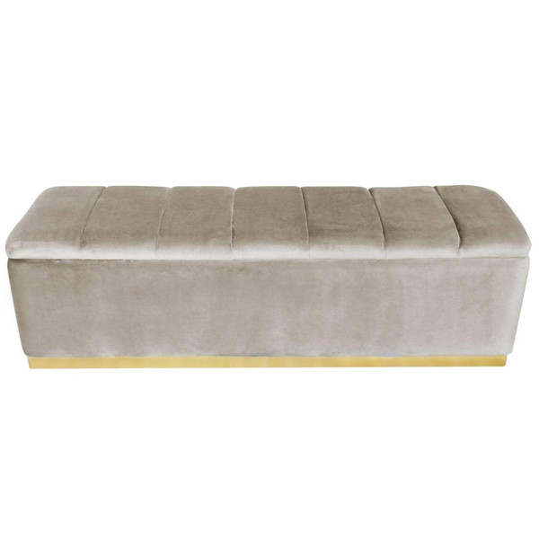Banc coffre Velours Taupe Pied Or Alexandrie