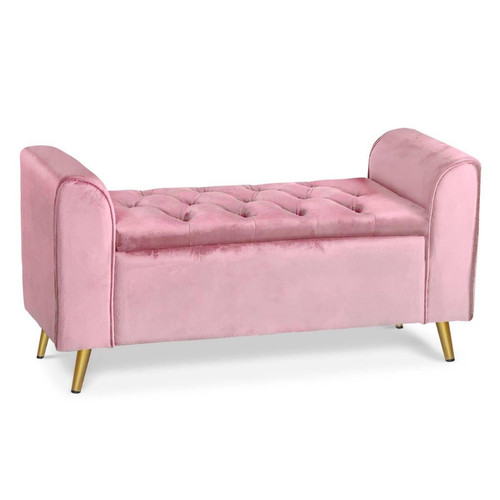 Banc coffre Winnie Velours Rose Pieds Or - 3S. x Home - Chambre lit