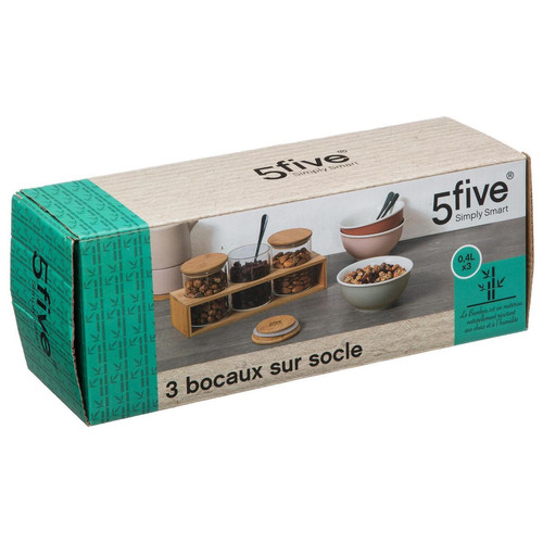 Bocal Verre 0,47 l lot de 3 et Socle Bambou - 3S. x Home - Cuisine Meubles & Déco