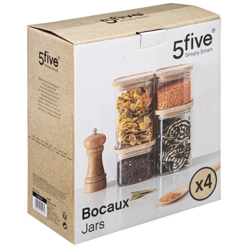 Bocal Verre de 4 Empilable et Bois - 3S. x Home - Cuisine Meubles & Déco
