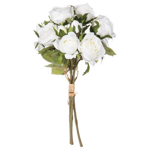 Bouquet de 14 roses blanches H40 cm 3S. x Home  - Deco plantes fleurs artificielles