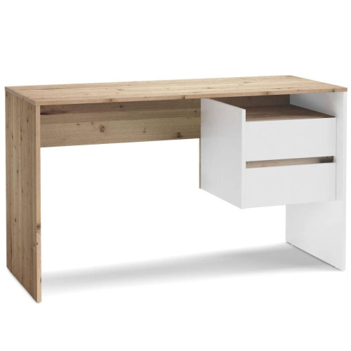 Bureau moderne avec tiroirs L125cm Pacolo Chêne clair et Blanc - Nouveautes rangement