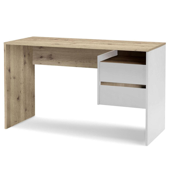 Bureau moderne avec tiroirs L125cm Pacolo Chêne clair et Blanc