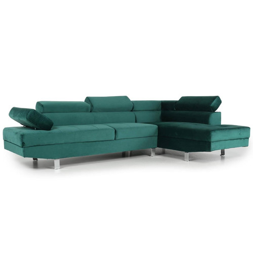 Canapé d'angle avec têtières relevables Alfa Velours Vert 3S. x Home  - Banquette et canape design