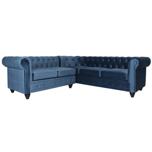 Canapé d'angle capitonné style chesterfield Gustave Velours Bleu - Canape d angle design
