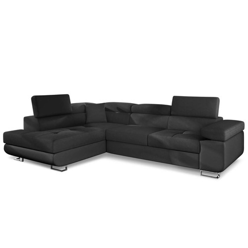 Canapé d'angle convertible Antoni avec têtières relevables Simili Noir 3S. x Home  - Salon meuble deco