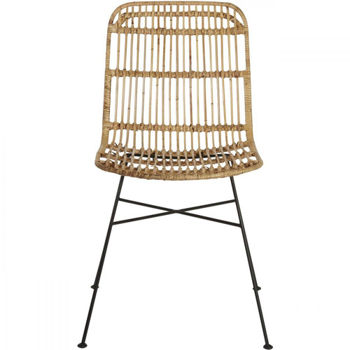 Chaise Beige avec assise en rotin CEBU 3S. x Home  - Chaise metal design