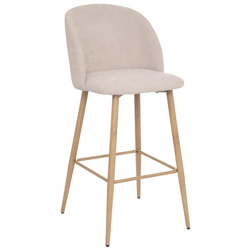 Chaise de bar "Céleste" beige lin, velours côtelé, pieds métal imitation chêne 3S. x Home  - Chaise design et tabouret design