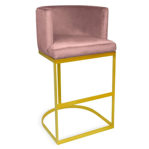 Chaise de bar Noellie Velours Rose Pieds Or 3S. x Home  - Tabouret bar