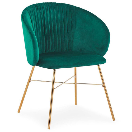Chaise Smart Velours Vert Pieds Or 3S. x Home  - Chaise velours