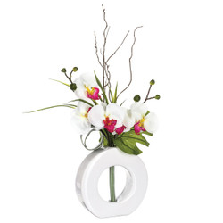 Composition d'orchidées avec vase céramique H44
