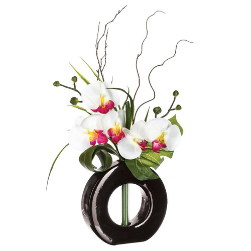 Composition d'orchidées avec vase céramique H44 noir