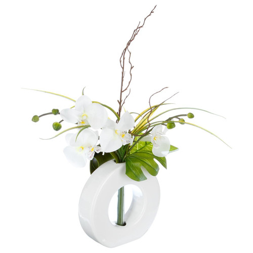 Composition d'orchidées avec vase céramique blanche H44