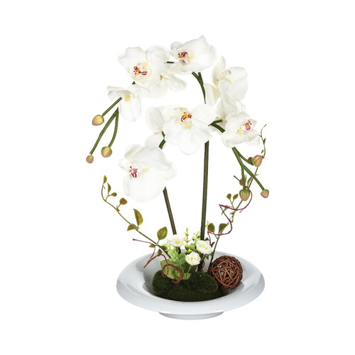 Composition orchidée en vase H46 3S. x Home  - Deco plantes fleurs artificielles