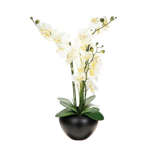 Composition orchidée vase céramique H63 - Deco plantes fleurs artificielles