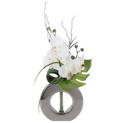 Composition orchidées et Vase argent