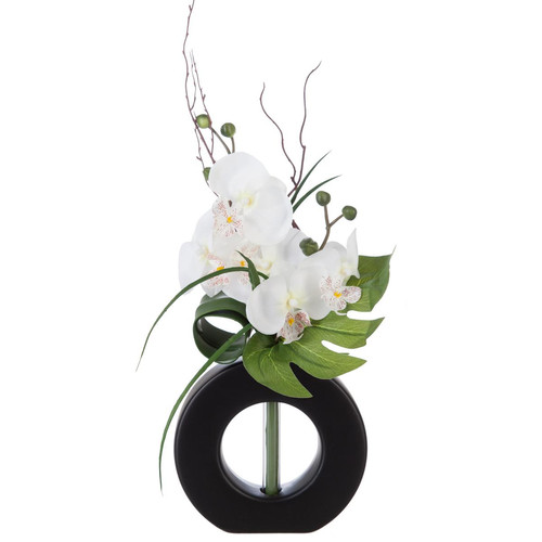 Composition orchidées noire et rose Vase noir