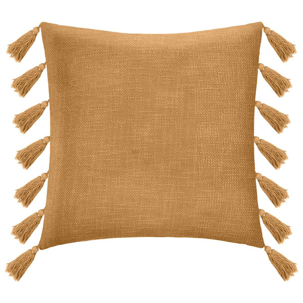 Coussin à pompons "Gypsy" ocre rouille 50x50