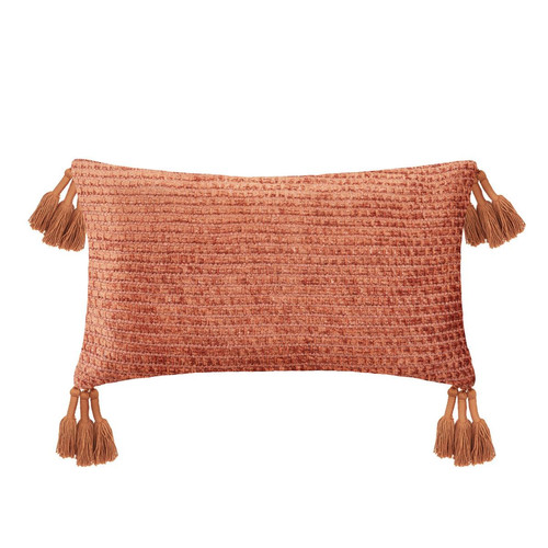 Coussin "Cosy" pompons chenille rose terracotta 30x50 cm