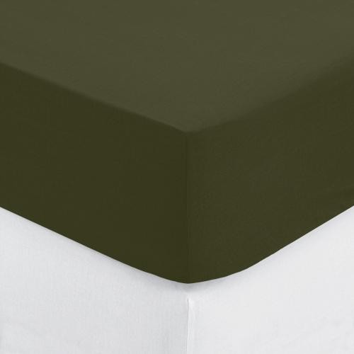 Drap-housse en coton 140x190cm vert kaki - 3S. x Home - Edition authentique
