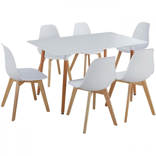 Ensemble Chaise + Table Blanc en bois MARIO - Table a manger bois design