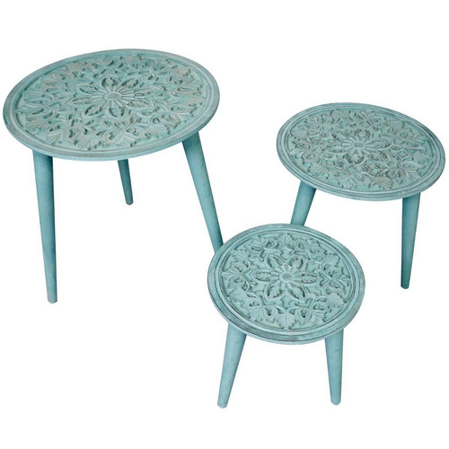 Ensemble de 3 tables gigogne Kairouan Bleu-Vert - Nouveautes salon