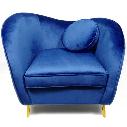 Fauteuil Velours Bleu pieds Métal Or Altess 3S. x Home  - Pouf et fauteuil design