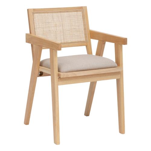 Fauteuil de table en bois et rotin "Kolia" beige - 3S. x Home - Pouf et fauteuil design