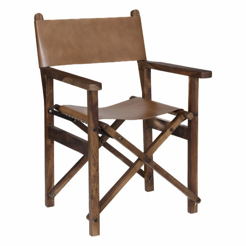 Fauteuil en cuir "Cinéma" marron cognac 3S. x Home  - Pouf et fauteuil design