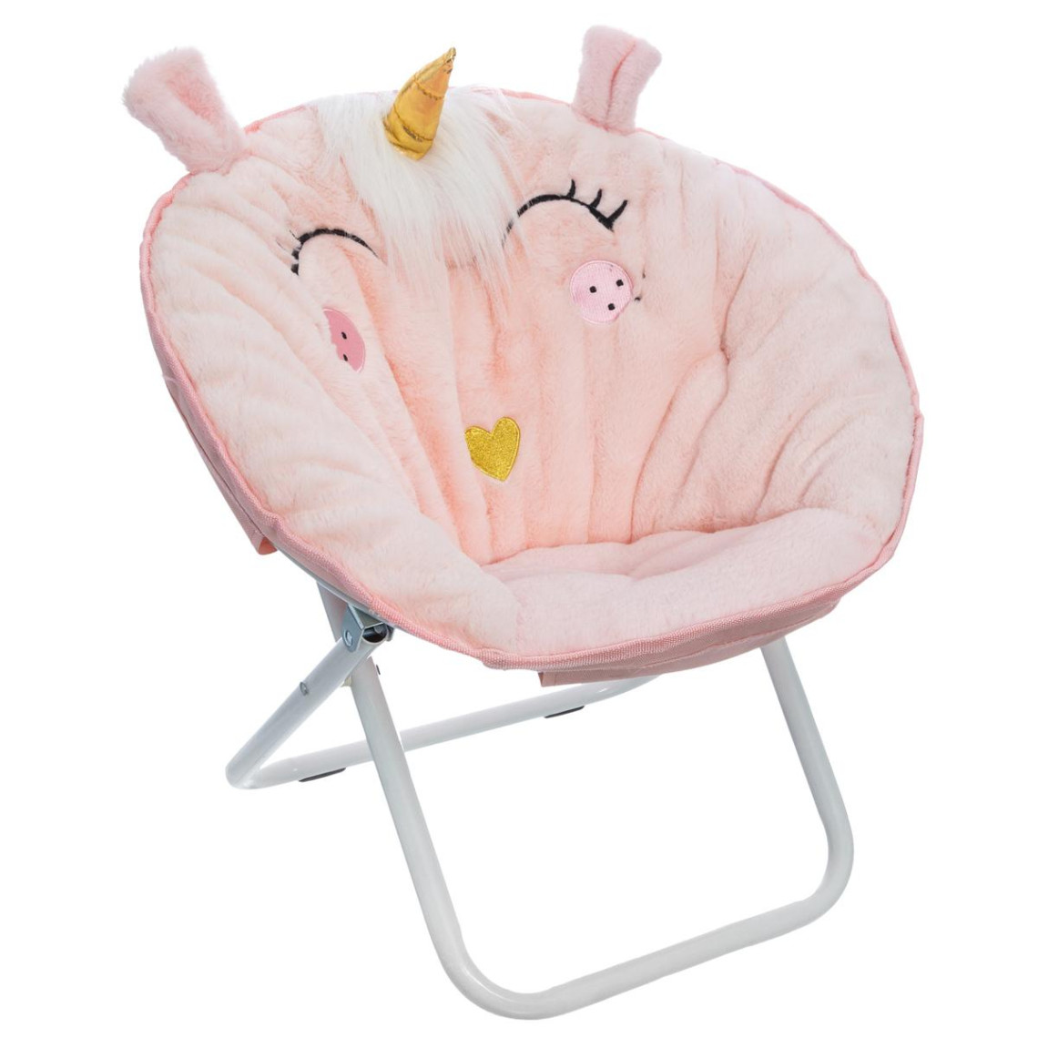 fauteuil enfant pliant licorne rose en tissu d. 50 x h. 55cm