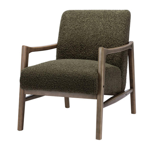 fauteuil lounge en tissu bouclette Army et bois patiné - Fauteuil vert design