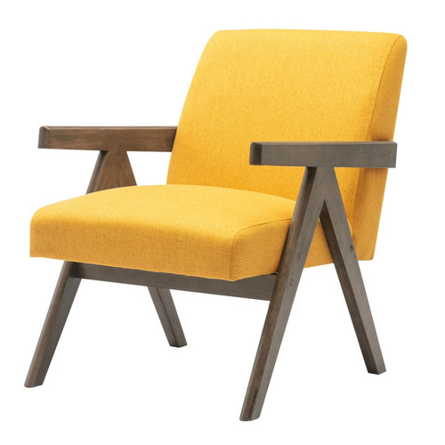 fauteuil lounge en tissu Moutarde et bois teinté noyer gris - 3S. x Home - 3s x home fauteuil