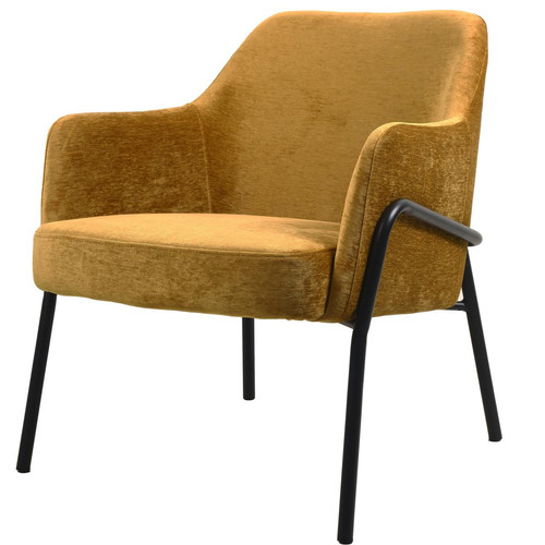 fauteuil lounge, tissu chenillé Moutarde et métal noir mat - 3S. x Home - 3s x home fauteuil