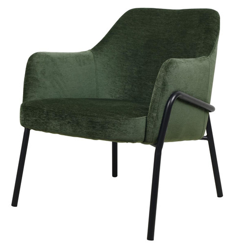 fauteuil lounge, tissu chenillé Sauge et métal noir mat 3S. x Home  - Fauteuil