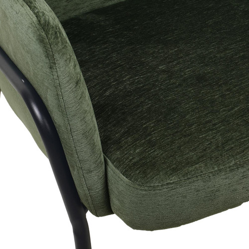 fauteuil lounge, tissu chenillé Sauge et métal noir mat