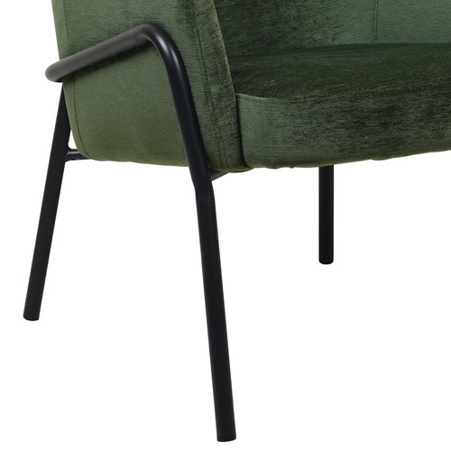 fauteuil lounge, tissu chenillé Sauge et métal noir mat