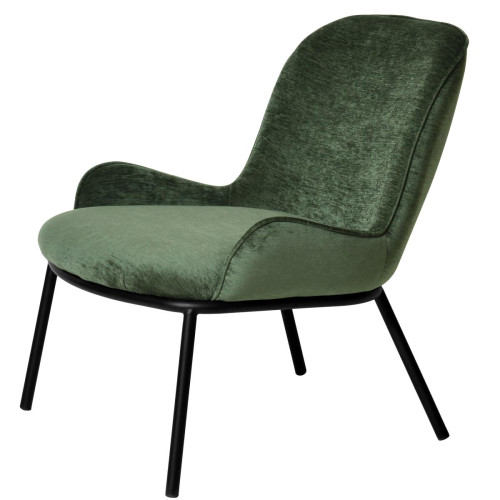 fauteuil lounge, tissu chenillé Sauge et pieds noir mat - Fauteuil vert design
