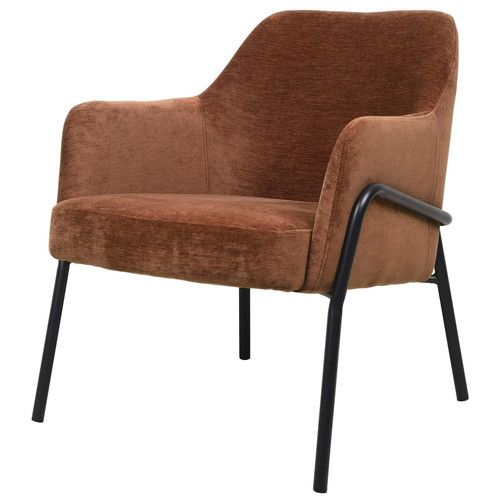 fauteuil lounge, tissu chenillé Terracota et métal noir mat