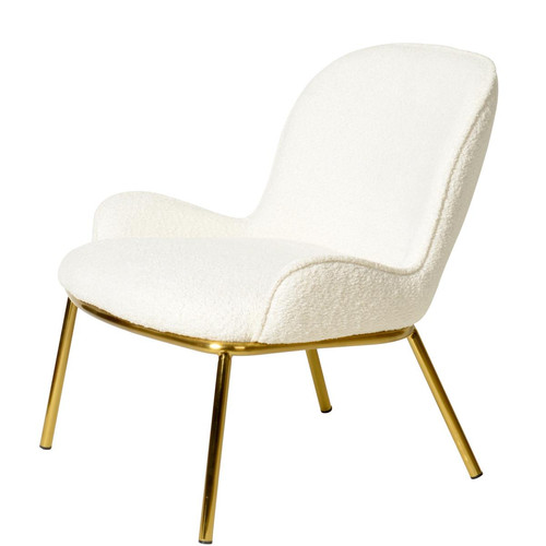 fauteuil lounge tissu laine boucée Écru et métal doré brossé 3S. x Home  - Pouf et fauteuil design