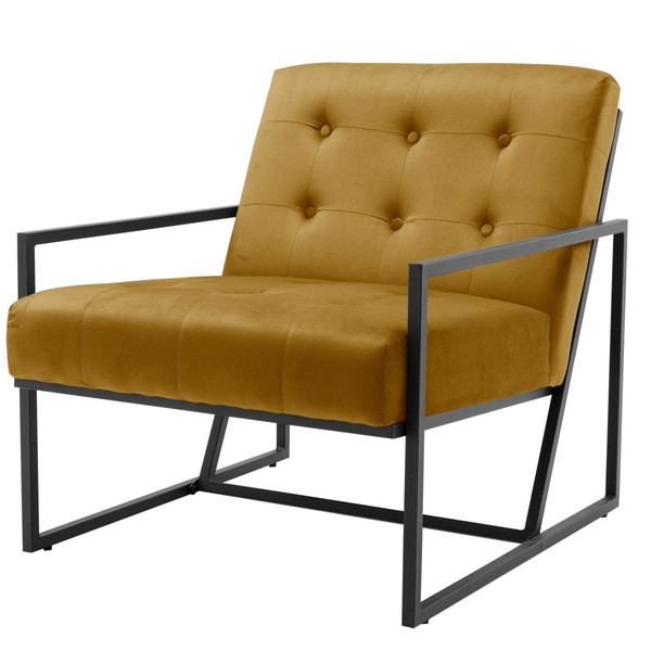 fauteuil lounge velours Moutarde et métal noir