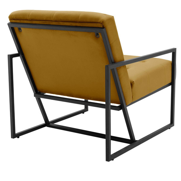 fauteuil lounge velours Moutarde et métal noir
