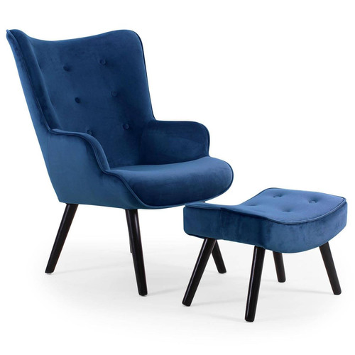 Fauteuil scandinave + pouf Velours Bleu Lylou - 3S. x Home - 3s x home fauteuil