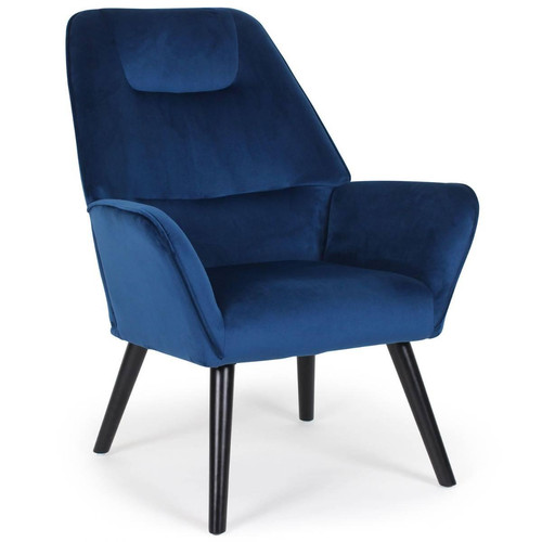 Fauteuil scandinave dossier haut Velours Bleu Fox 3S. x Home  - Pouf et fauteuil design