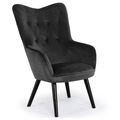 Fauteuil scandinave Velours Noir Klarys 3S. x Home  - Pouf et fauteuil design